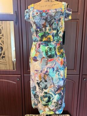 Nicole Miller Multicolor Floral One-Shoulder Sheath Dress